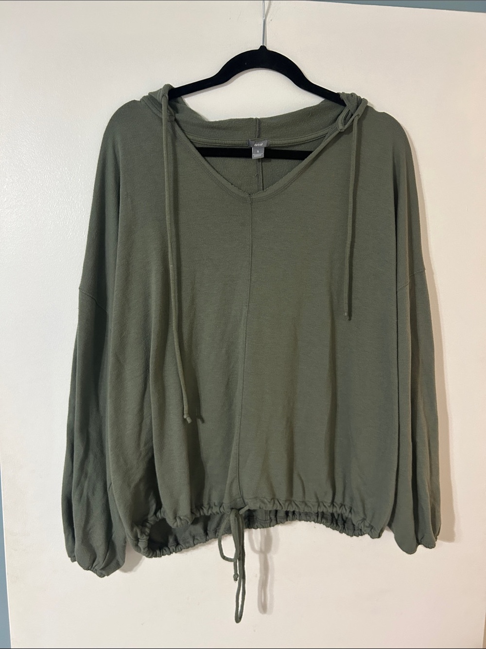 aerie Olive Green V-Neck Drawstring Hoodie